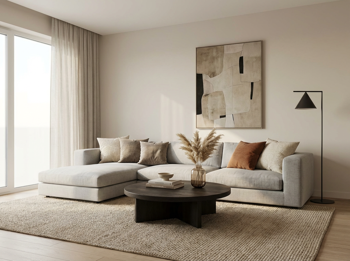 Wohnraum gestaltet mit re-box Wandfarbe Sel Marin No. 54 – warmer Weißton