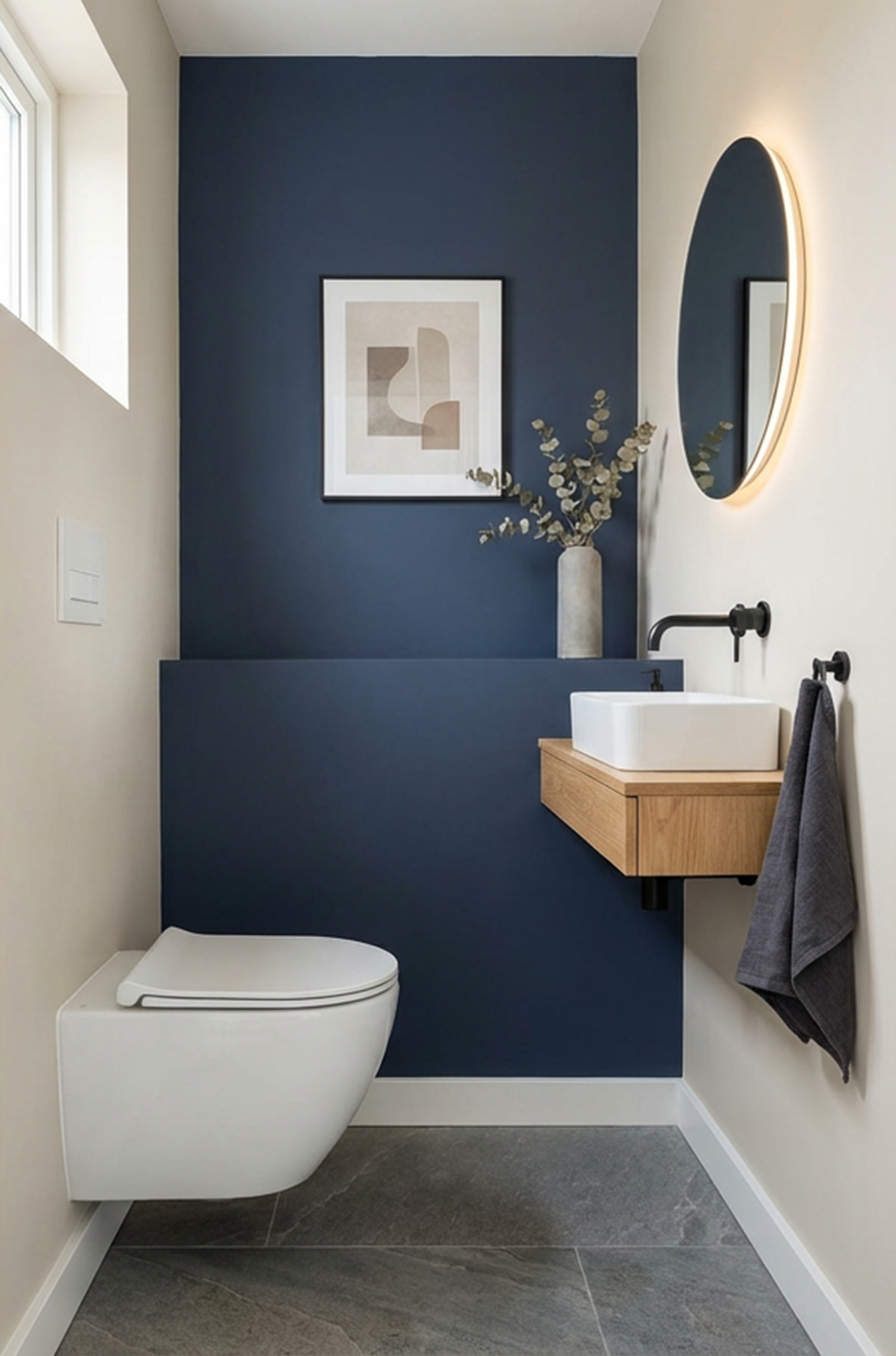 Wohnbereich mit Wand in re-box Wandfarbe Bleu Salon No. 63 – elegantes Salonblau