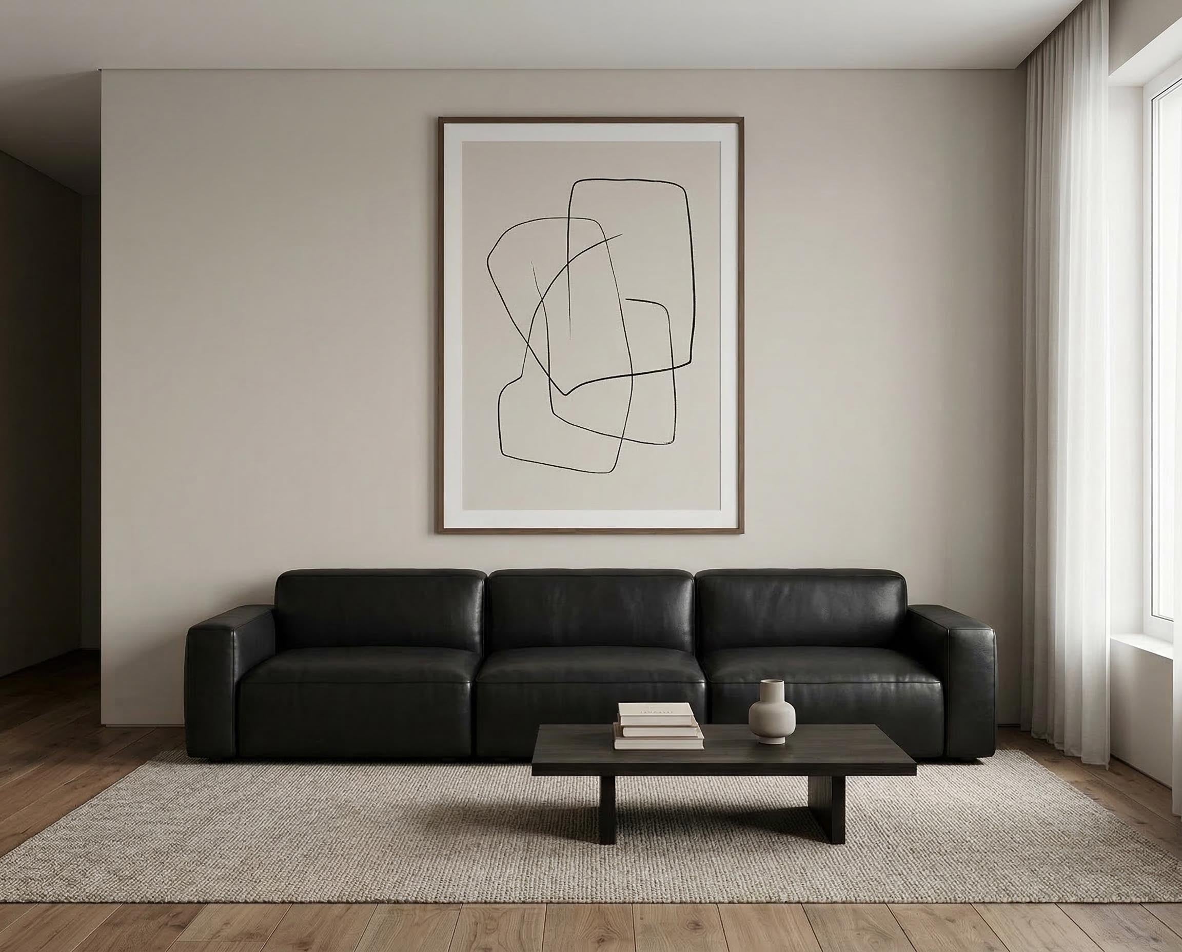 Wohnzimmer mit Wand in re-box Wandfarbe Chalkstone No. 16 – eleganter Beige-Stein-Ton
