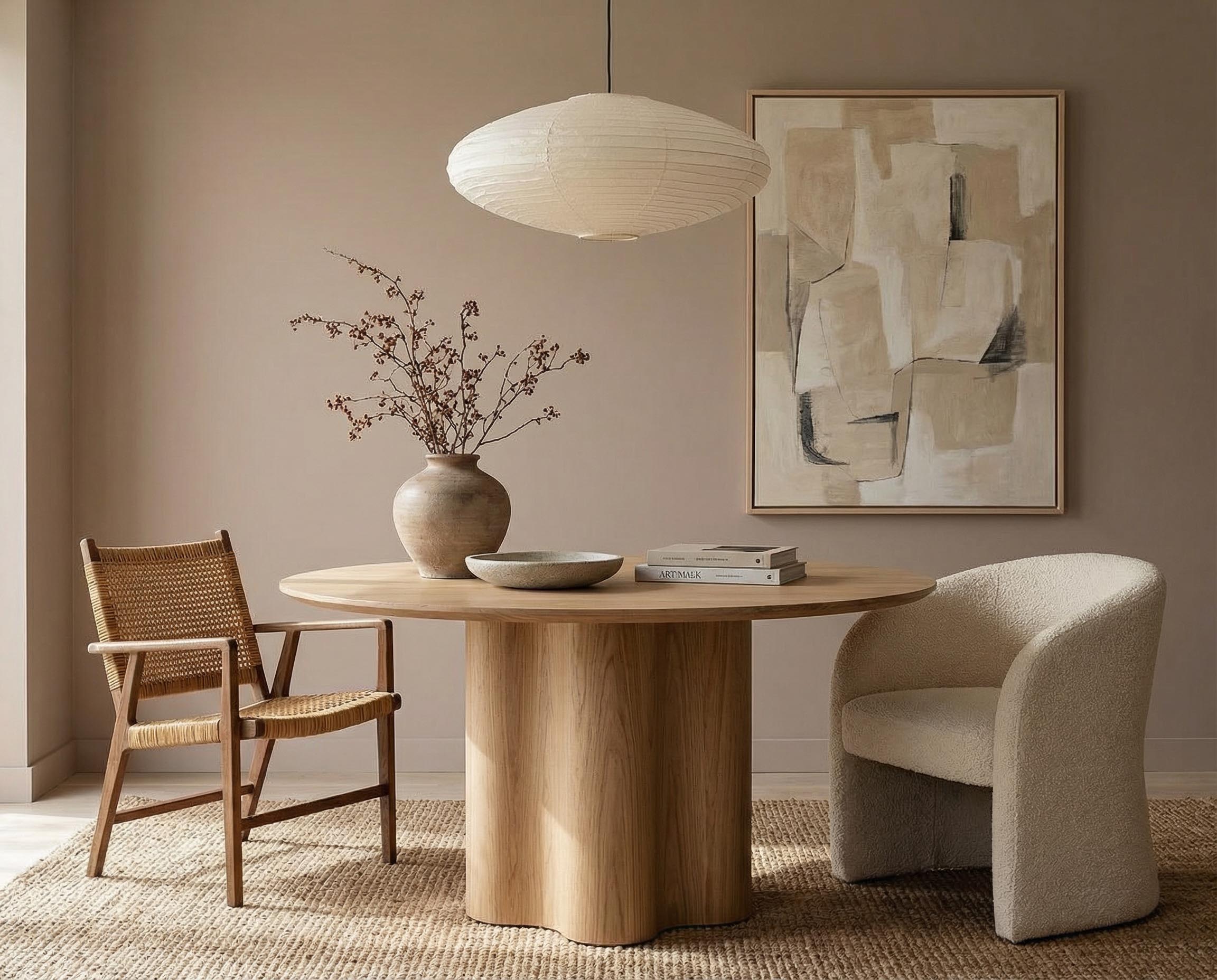 Esszimmer mit Wand in re-box Wandfarbe Hippo Shade No. 19 – sanftes Beige