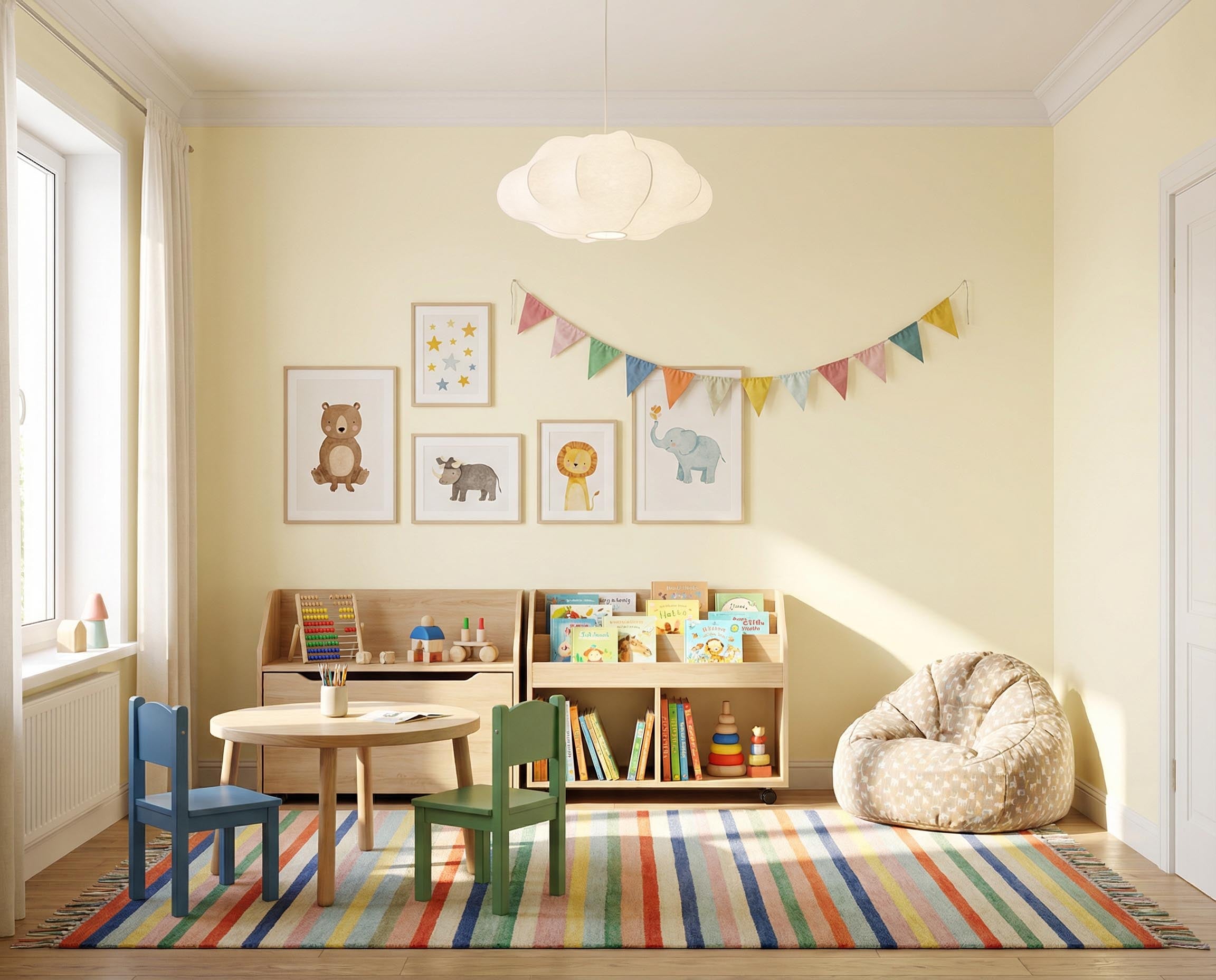 Kinderzimmer mit Re-Box Wandfarbe Linen Veil No. 11 in hellem, ruhigem Farbton