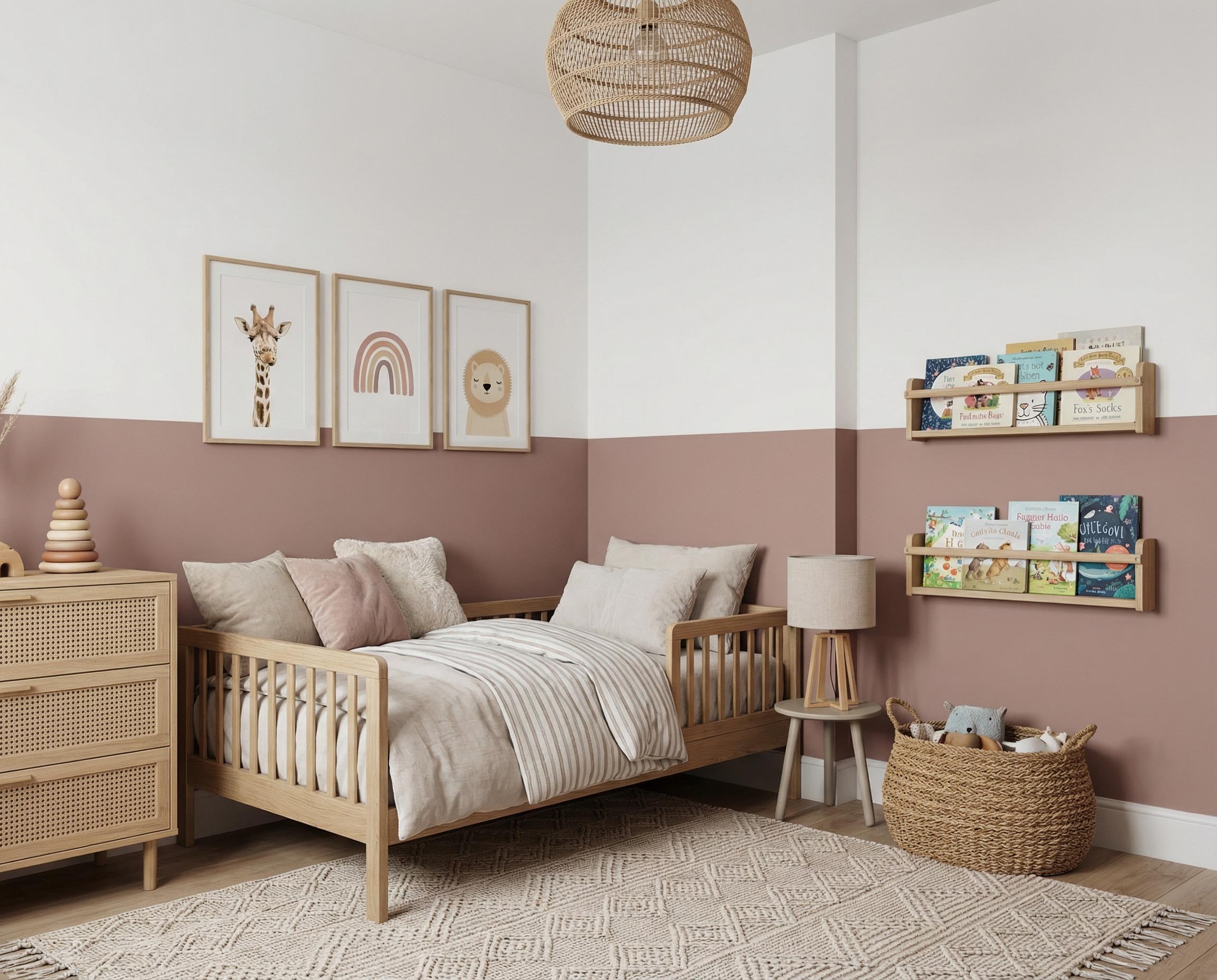 Kinderzimmer mit Wand in re-box Wandfarbe Muted Rose No. 29 – gedämpftes Rosé