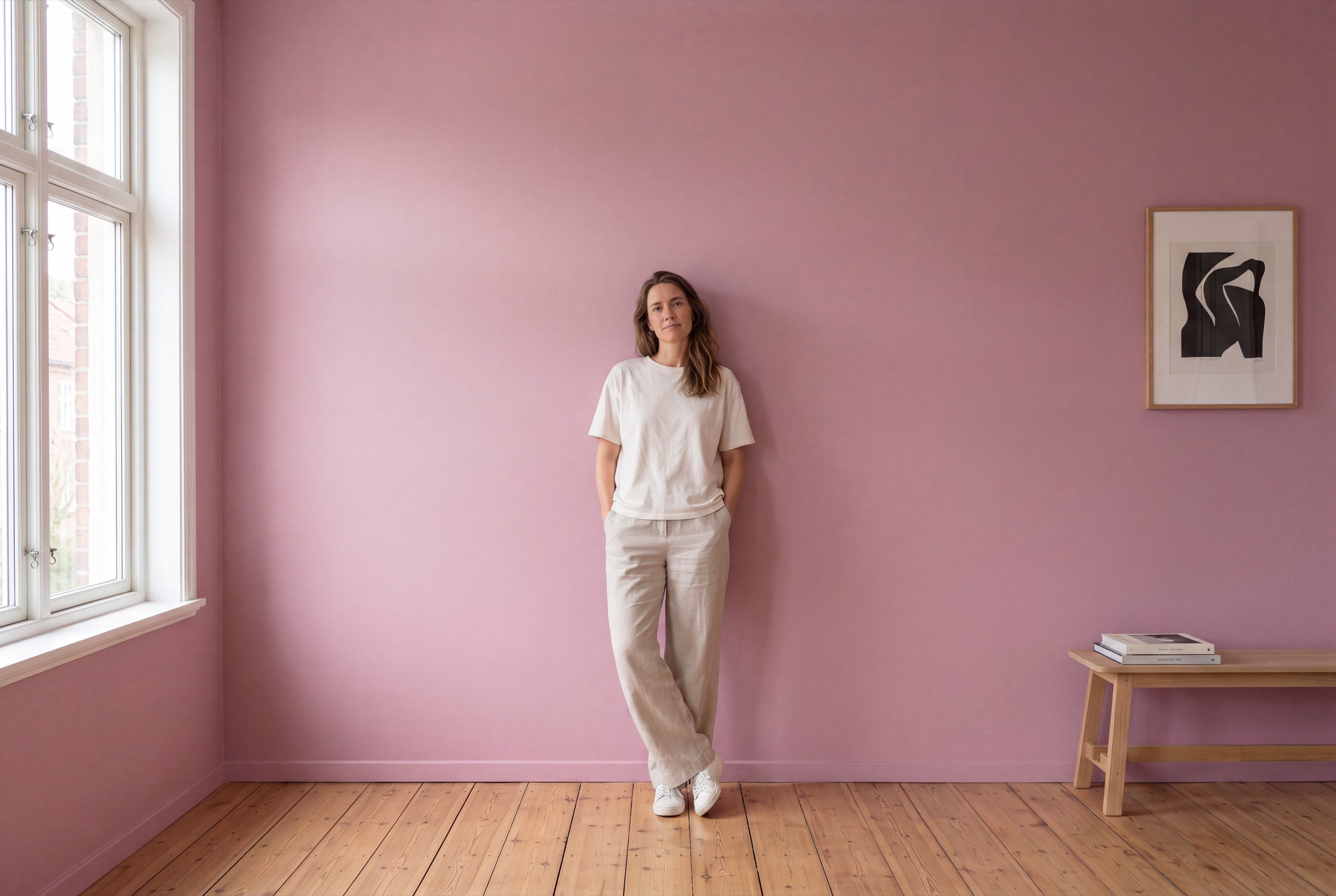 Wohnraum in rosa re-box Wandfarbe – sanfter, femininer Rosaton