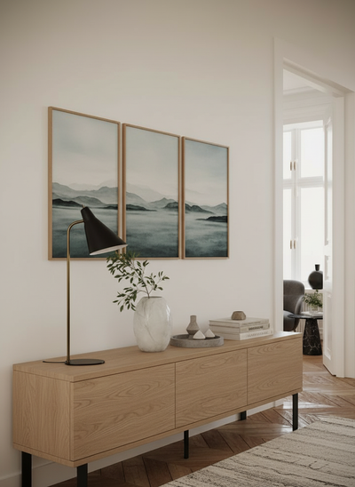 Wohnraum mit Wand in re-box Wandfarbe Lin Clair No. 58 – heller Leinen-Ton