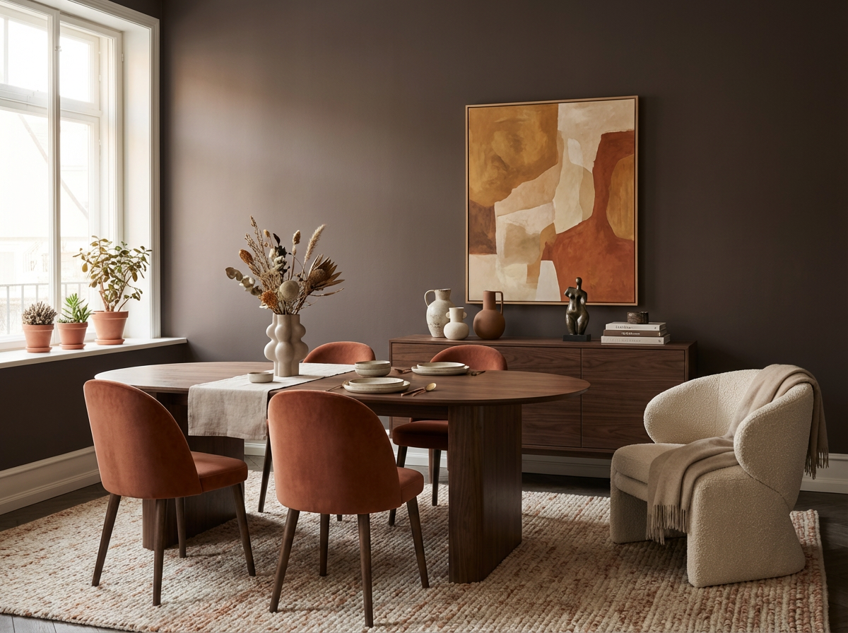 Interieur mit Wand in re-box Wandfarbe Bois Impérial No. 52 – edles Espresso-Braun