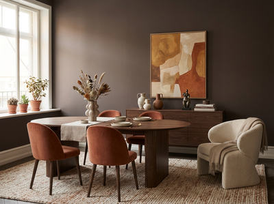 Interieur mit Wand in re-box Wandfarbe Bois Impérial No. 52 – edles Espresso-Braun