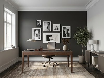 Interieur mit Wand in re-box Wandfarbe Charbon Nuit No. 49 – tiefes Schwarz