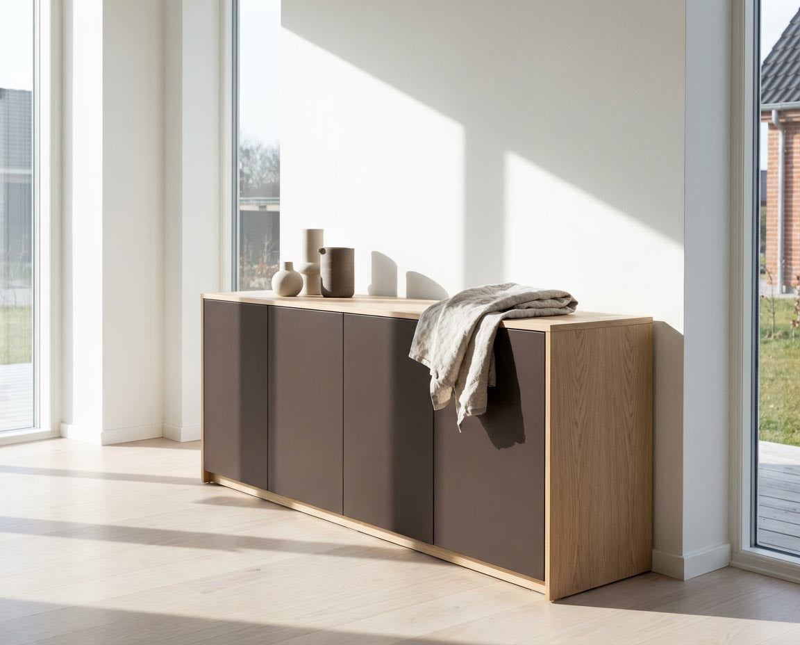 Möbelstück gestaltet – re-box Lack Brun Moka No. 53, seidenglänzend, Farbton kräftiges Mokkabraun, für Möbel & Holz