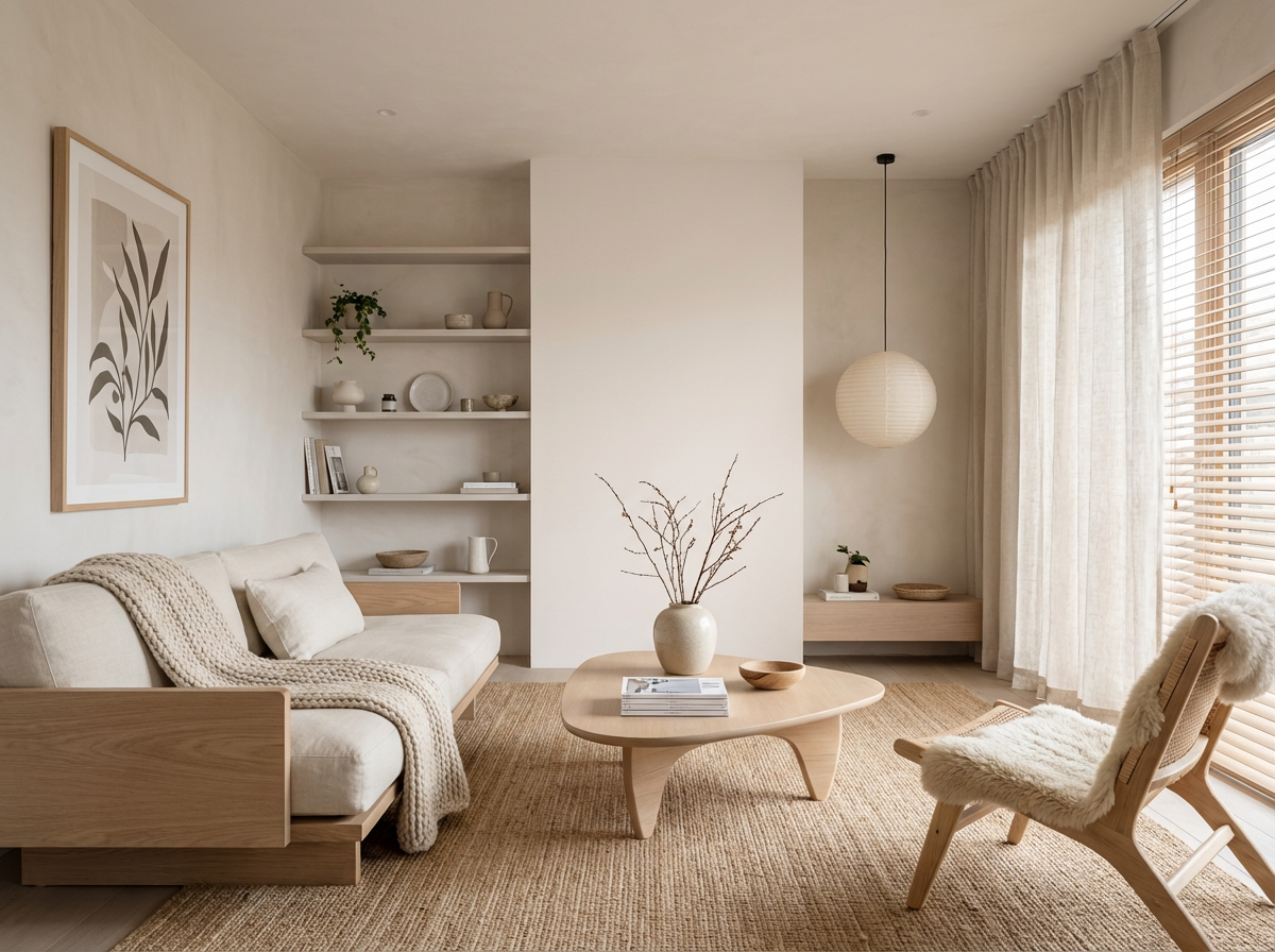 Interieur mit Wand in re-box Wandfarbe Lin Clair No. 58 – heller Leinen-Ton