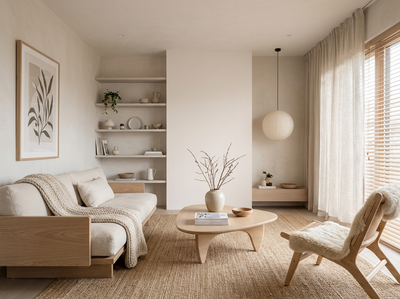 Interieur mit Wand in re-box Wandfarbe Lin Clair No. 58 – heller Leinen-Ton