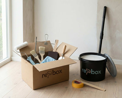 Produktansicht der re-box Renovierungsbox Alles einmal Weiß – alles für den weißen Anstrich in einer Box