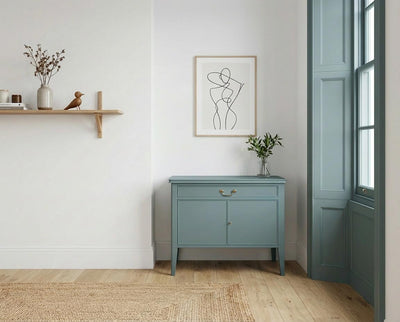 Möbelstück gestaltet – re-box Lack Dennis Premier Choix No. 3, seidenglänzend, Farbton eleganter Blauton, für Möbel & Holz