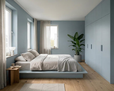Schlafzimmer – re-box Lack Dove Horizon No. 26, seidenglänzend, Farbton sanftes Himmelblau, für Möbel & Holz