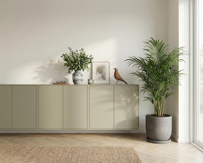 Möbelstück gestaltet – re-box Lack Harbour Grey No. 31, seidenglänzend, Farbton ausgewogenes Mittelgrau, für Möbel & Holz