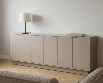 Möbelstück gestaltet – re-box Lack Hippo Shade No. 19, seidenglänzend, Farbton sanftes Beige, für Möbel & Holz