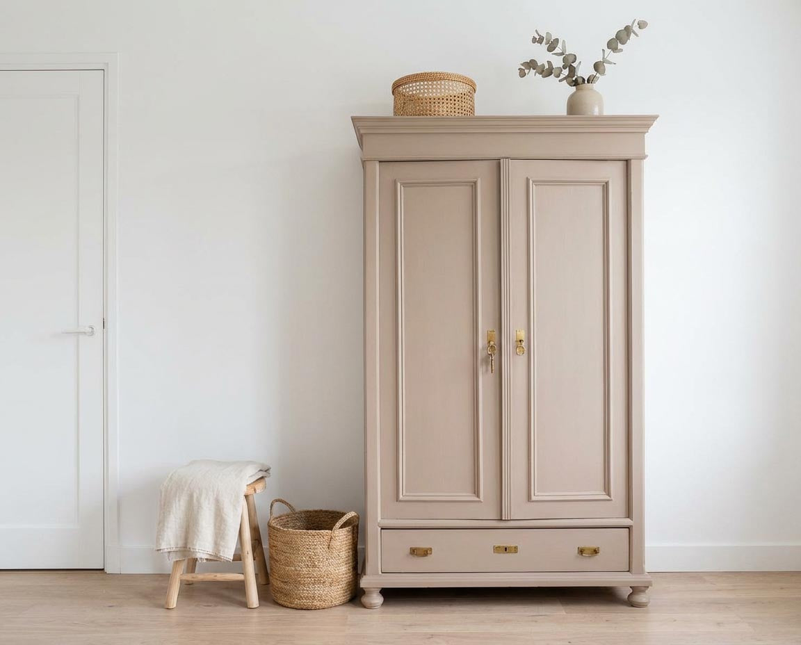 Interieurdetail – re-box Lack Rose Ash No. 13, seidenglänzend, Farbton zartes Rosé, für Möbel & Holz