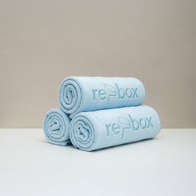 re-box Mikrofasertuch (40x42 cm) – aufgerolltes, streifenfreies Reinigungstuch