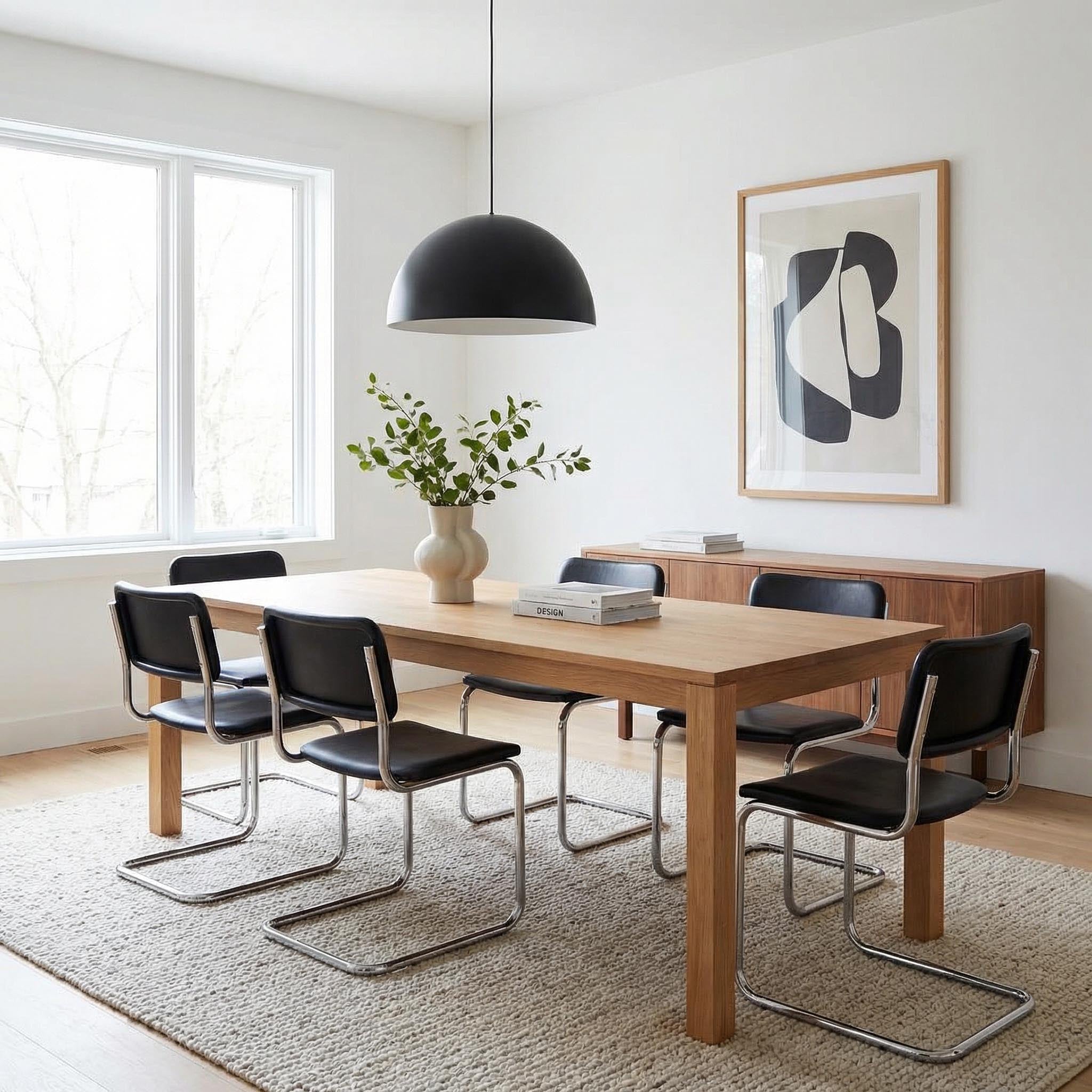 Re-Box Prime Matt Wandfarbe Weiß – matte, helle Wandgestaltung im Esszimmer, modernes Interior mit Holzmöbeln und klarer Linienführung