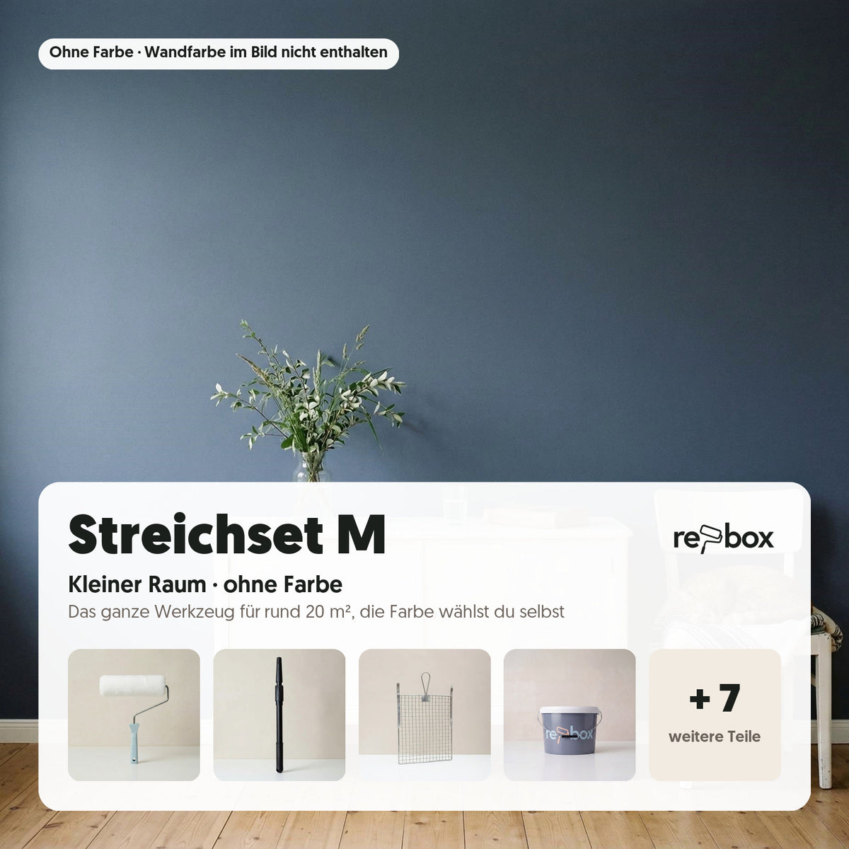 Streichset M „Kleiner Raum“ – Werkzeug ohne Farbe: Das komplette Werkzeug für rund 20 m² Wand, ohne Farbe. Die passende Wandfarbe wählst du dazu.