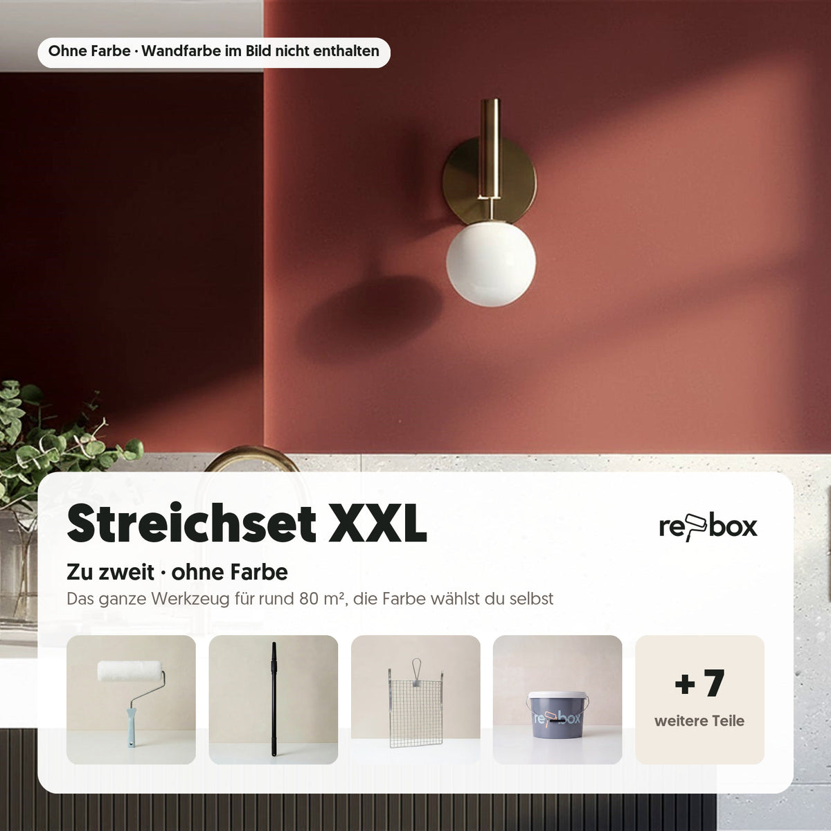 Streichset XXL „Zu zweit“ – Werkzeug ohne Farbe: Das komplette Werkzeug für rund 80 m² Wand, ohne Farbe. Die passende Wandfarbe wählst du dazu.