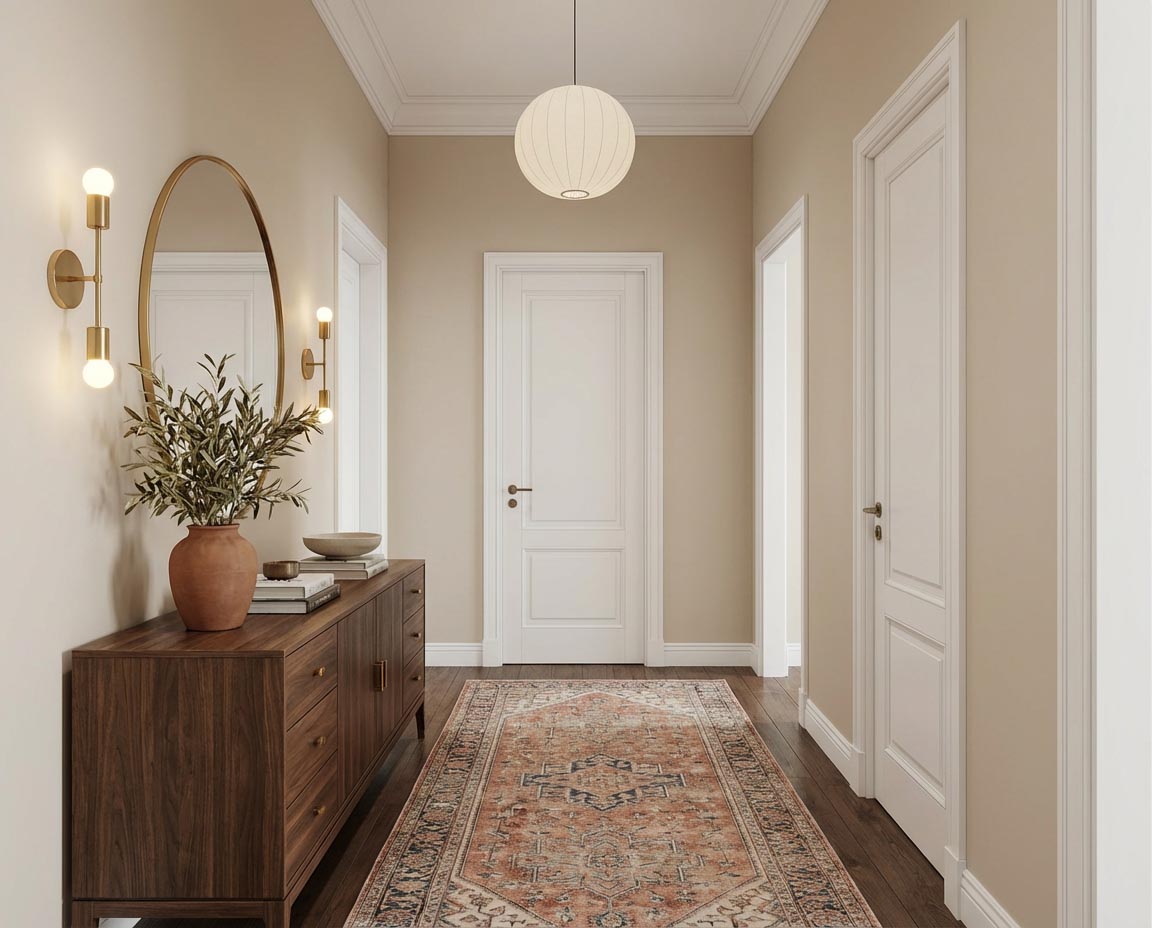 Flur mit Wand in re-box Wandfarbe Dennis Premier Choix No. 1 – warmes Beige