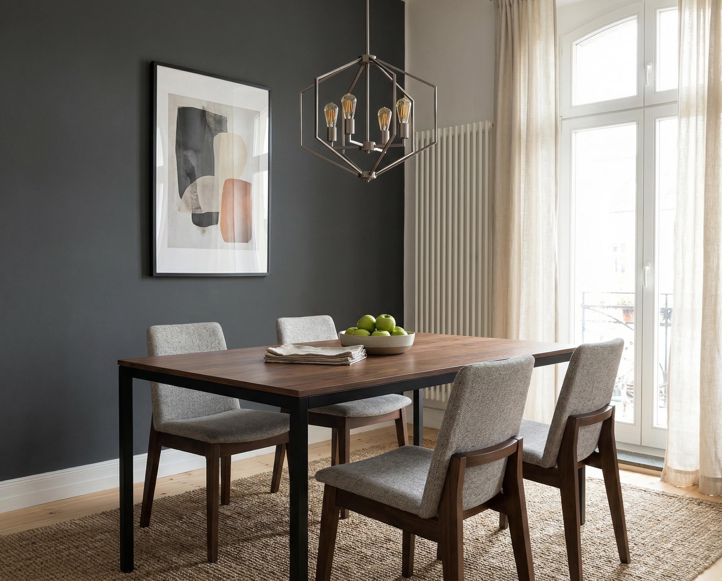 Esszimmer mit Wand in re-box Wandfarbe Forge Grey No. 28 – grünliches Mittelgrau