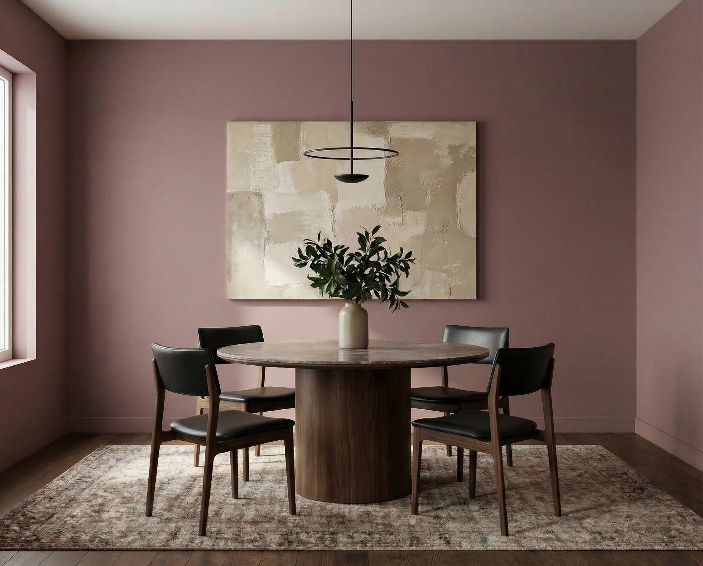 Esszimmer mit Wand in re-box Wandfarbe Muted Rose No. 29 – gedämpftes Rosé