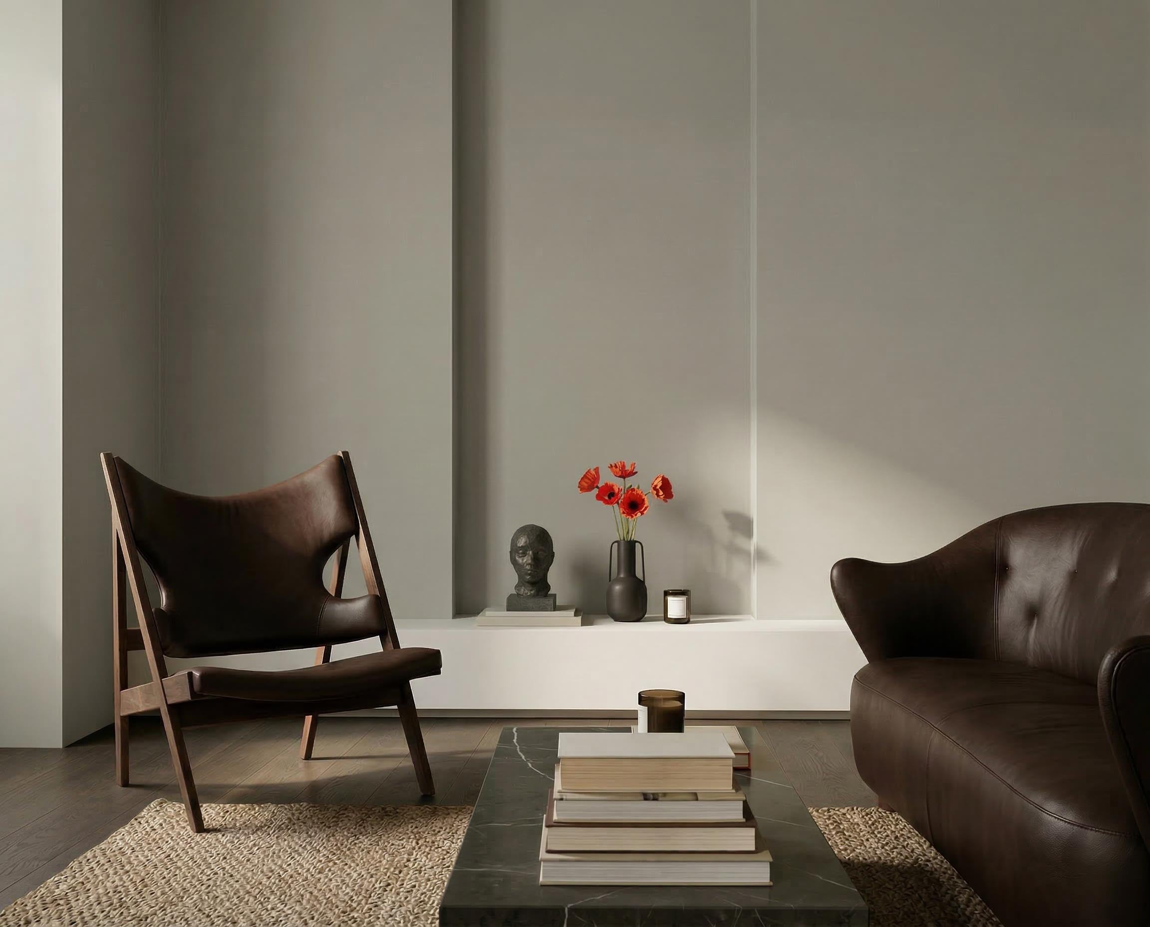 Wohnzimmer mit Wand in re-box Wandfarbe Stonecellar No. 17 – gedecktes Steingrau