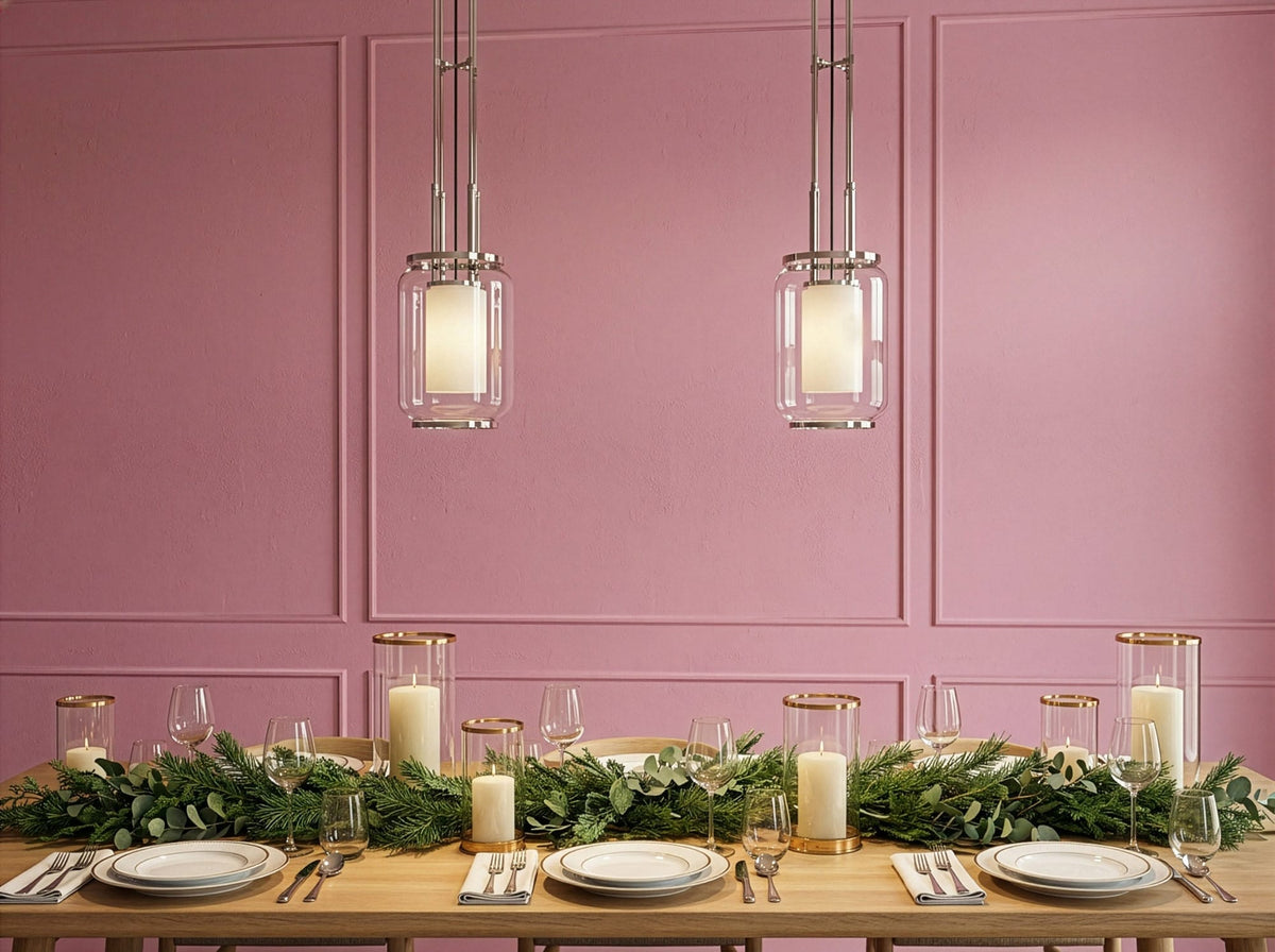 Esszimmer mit Wand in re-box Wandfarbe Château Rose No. 38 – lebendiges Rosé