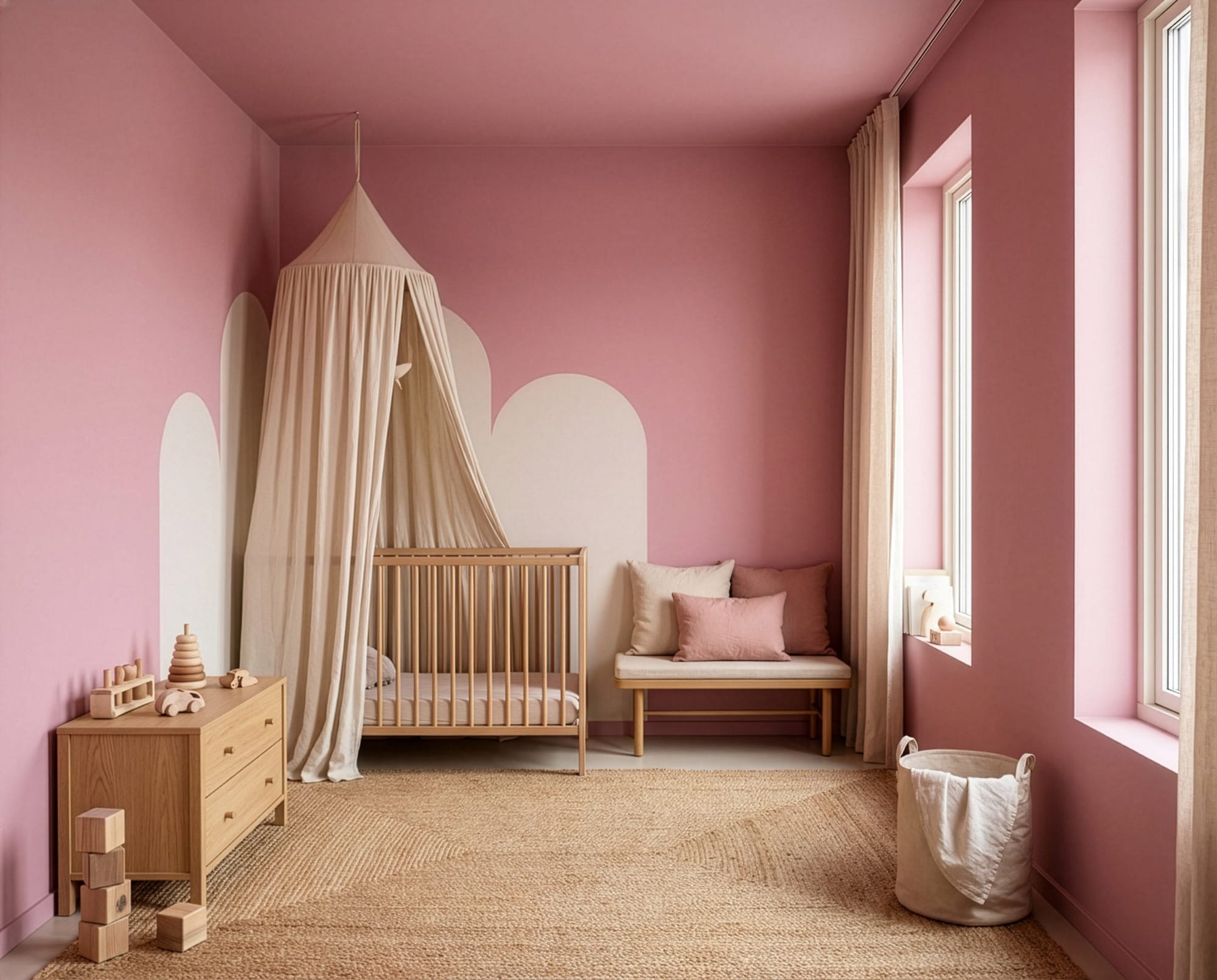 Kinderzimmer mit Wand in re-box Wandfarbe Château Rose No. 38 – lebendiges Rosé